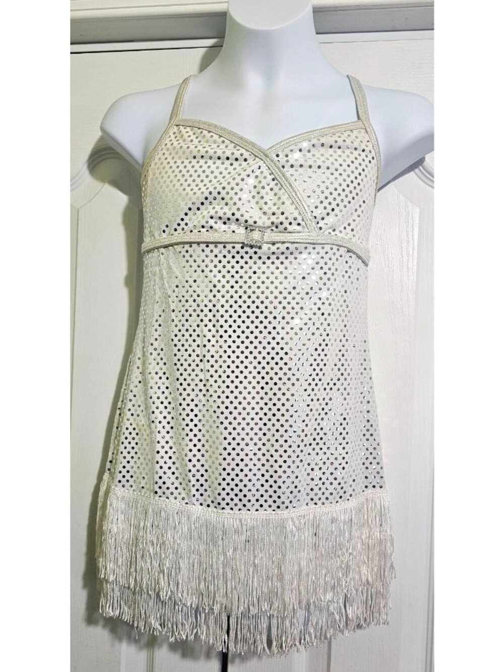 Curtain Call Shim-Sham Dance Costume White Sequin Flapper Dress w/ Bloomers CME